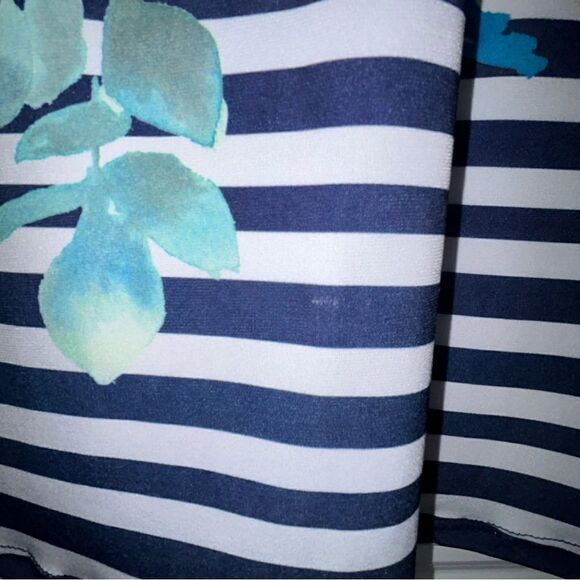 Boston Proper Floral Stripe Print Long Bell Statement Sleeve Top - Picture 5 of 6